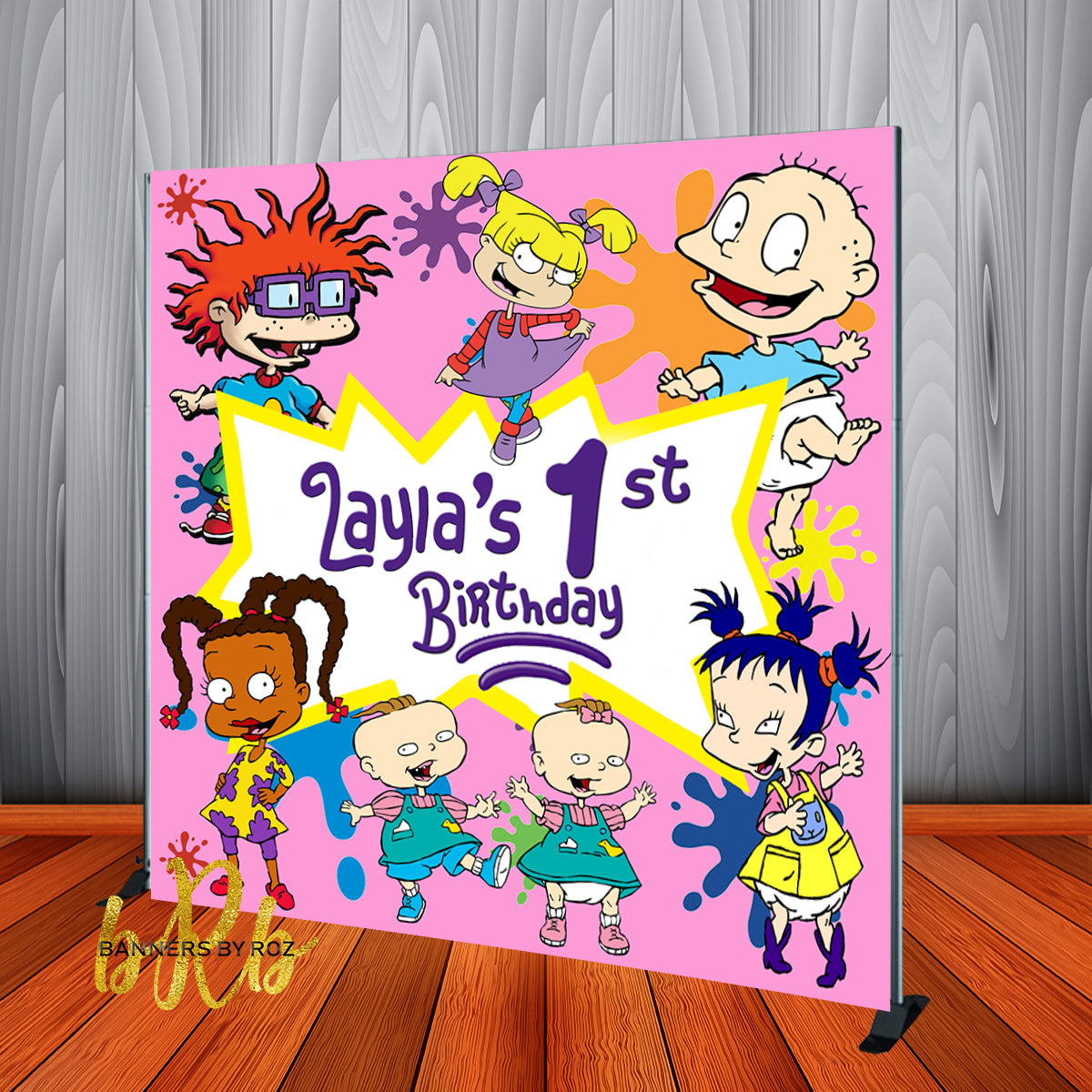 Rugrats Birthday Party Pink Backdrop Personalized - Designed, Printed ...