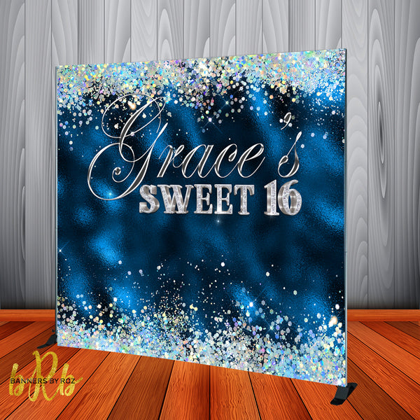 Royal Blue And Silver Bling Backdrop For Birthdays Sweet 16 Birthday