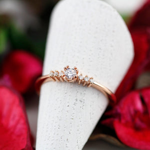 Rose gold engagement ring simple round | Small diamond cluster engagement ring - NOOI JEWELRY