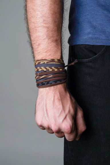 Necklush Wrap Bracelet / Blue & Brown / unisex Men's Women's Standard