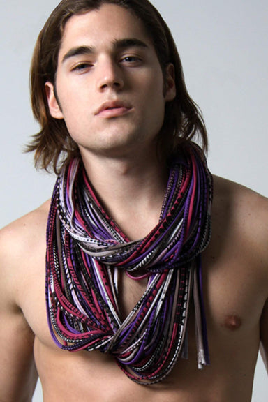 Necklush Chunky Scarf / Burgundy Grey & Light Brown / Unisex Men Women