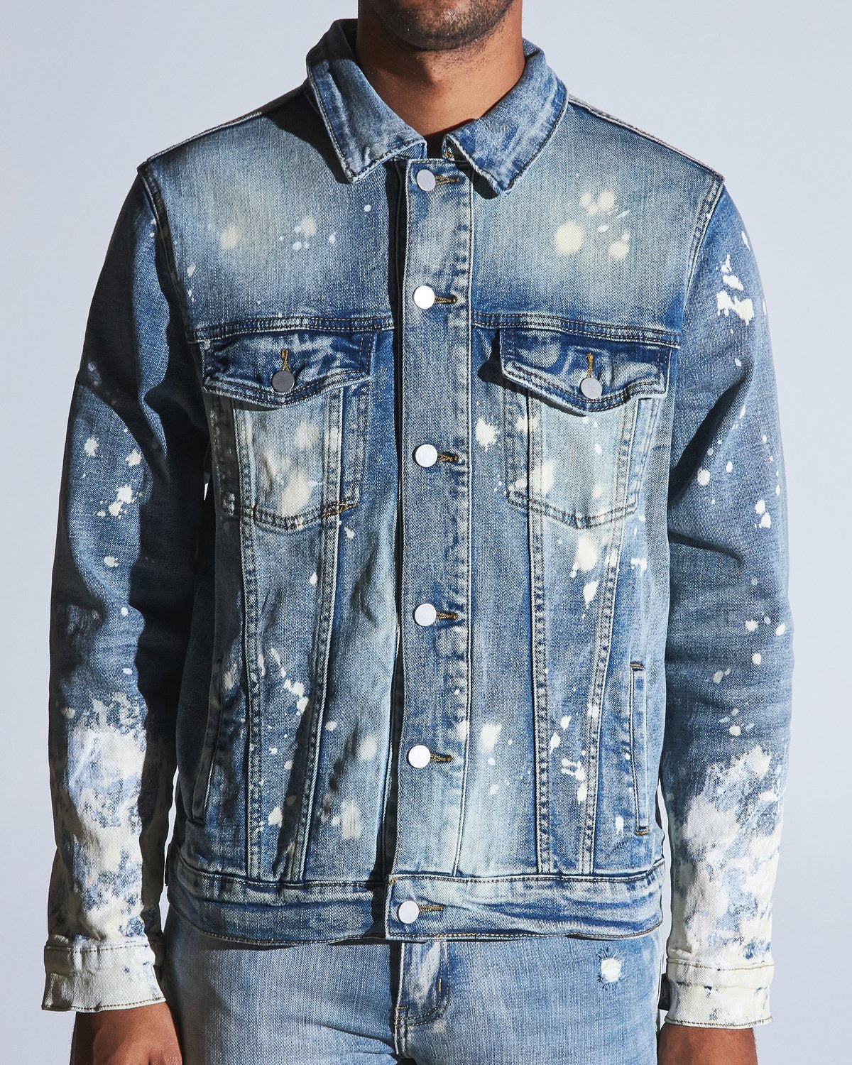 Focus - Spotted Ripped Denim Jacket - White/Blue – Todays Man Store