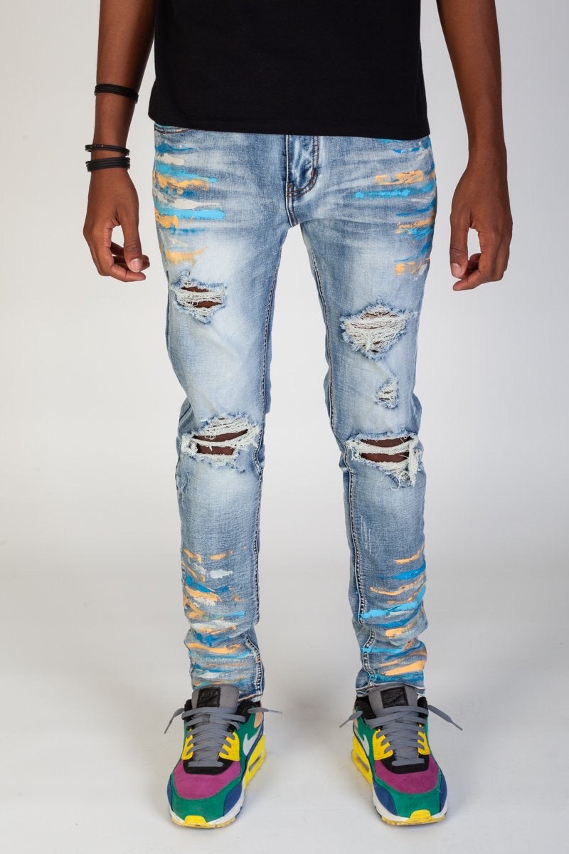 Ripped Jeans with Multi-Paint Splatter (Tinted Light Blue) – Today's Man  Shop