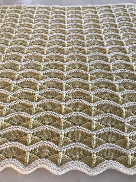 lace eyelet hand knit baby blanket in Ranch 01 American wool yarn