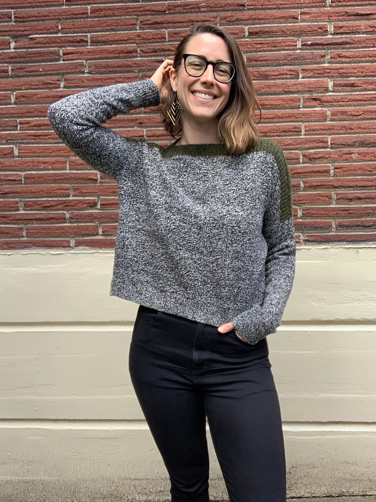 hand knit wool sweater worn by Allison, BT's marketing coordinator