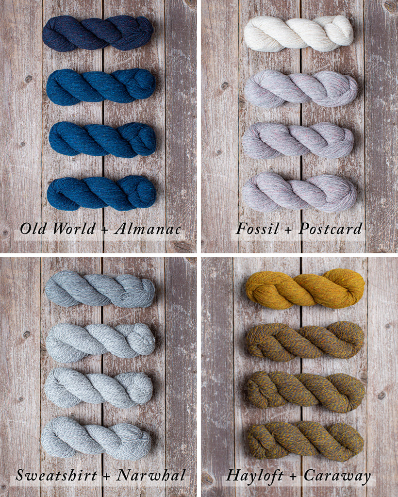 four unique Loft palettes showing hand knit wool color combinations