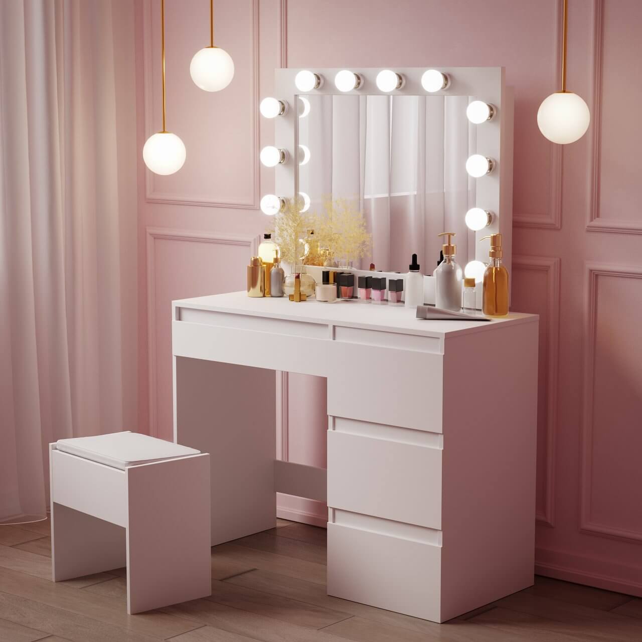 White Makeup Vanity With Lights Beauty And Health