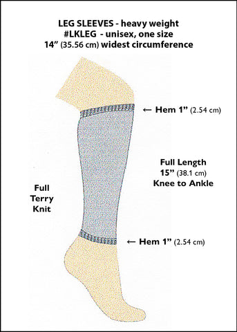 Sizing chart for Limbkeepers heavyweight leg sleeves