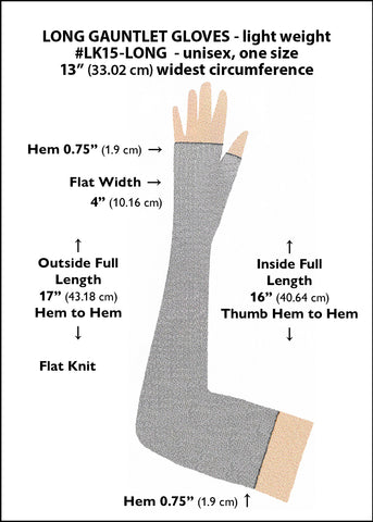 Long fingerless gauntlet gloves sizing diagram