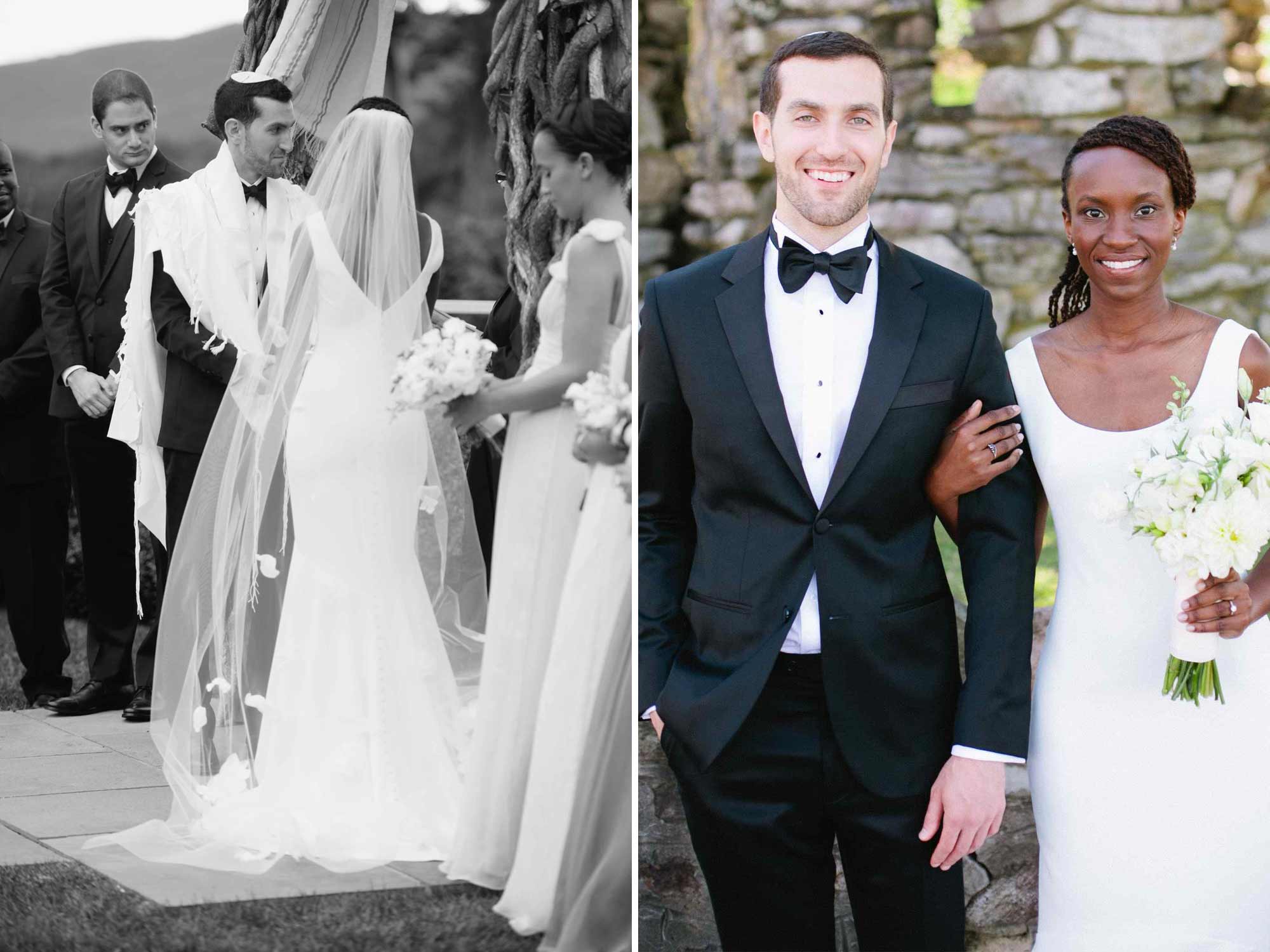 Black and white shot of Bride and Husband