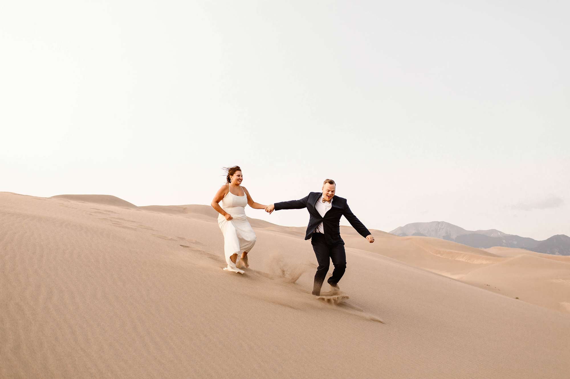 Nouvelle Amsale "Audrey", Bride and Groom Great Dunes National Park Elopement 