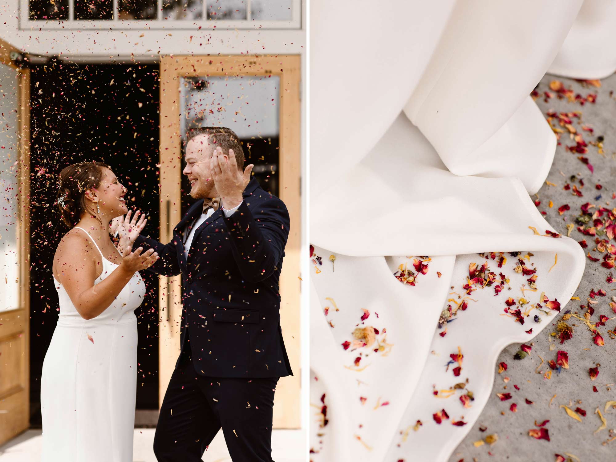 Nouvelle Amsale "Audrey" Bride and Groom, Confetti Flower Petals