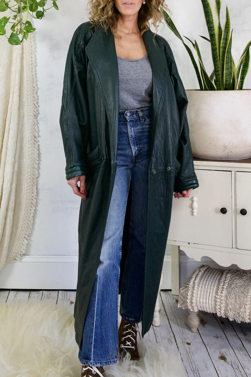 Vintage Evergreen Maxi Quilted Leather Coat – therapi