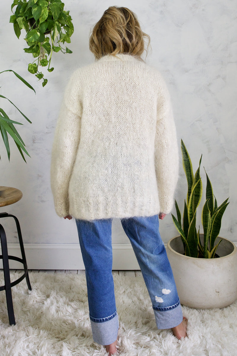 Vintage Fluffy Mohair Handknit Cardigan Sweater – therapi
