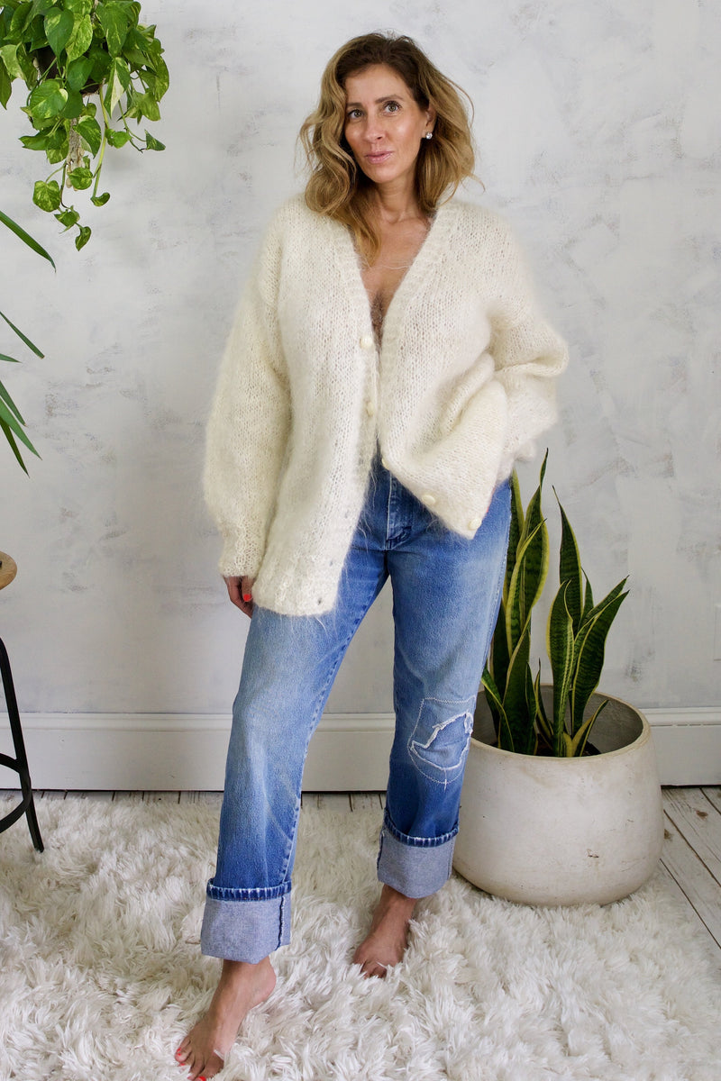 Vintage Fluffy Mohair Handknit Cardigan Sweater – therapi