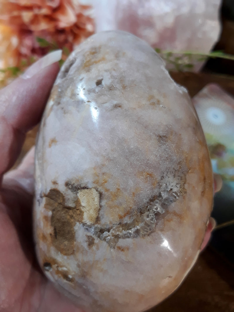 Flower Agate Egg with Pink Drusy