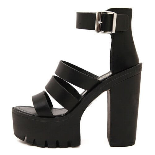 Black Open Toe Thick Heel