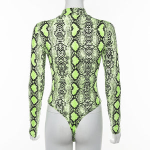 neon green snake print bodysuit