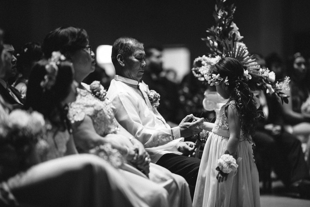 Candid photo with a flower girl during a wedding in a church in Las Vegas