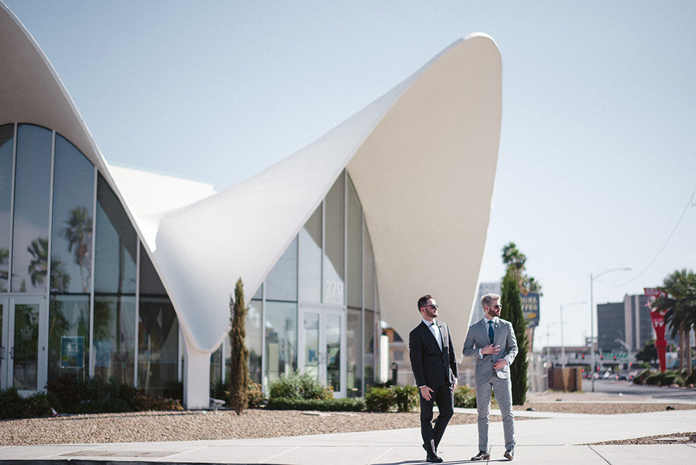 A same sex couple getting married at the Neon Museum in Las Vegas