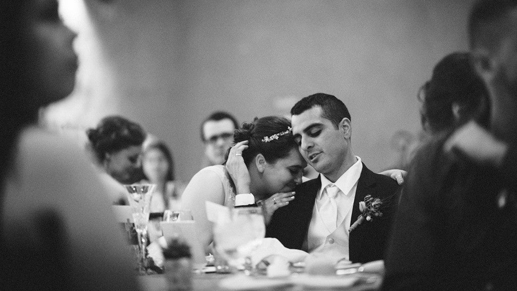 A candid photo of the bride and groom at a wedding at the Springs Preserv in Las Vegas.