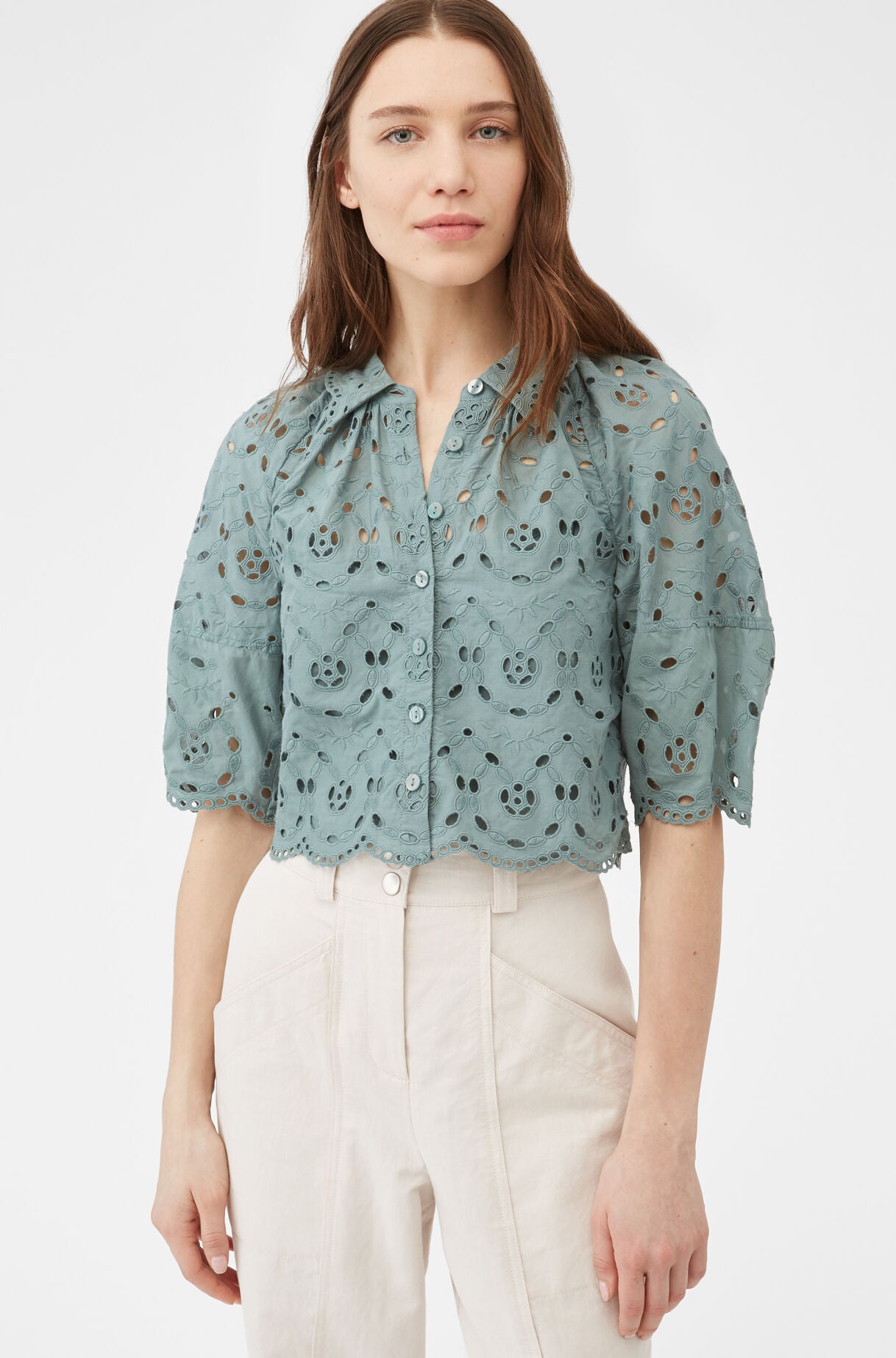 Rebecca Taylor, Mina Eyelet Top in Spruce