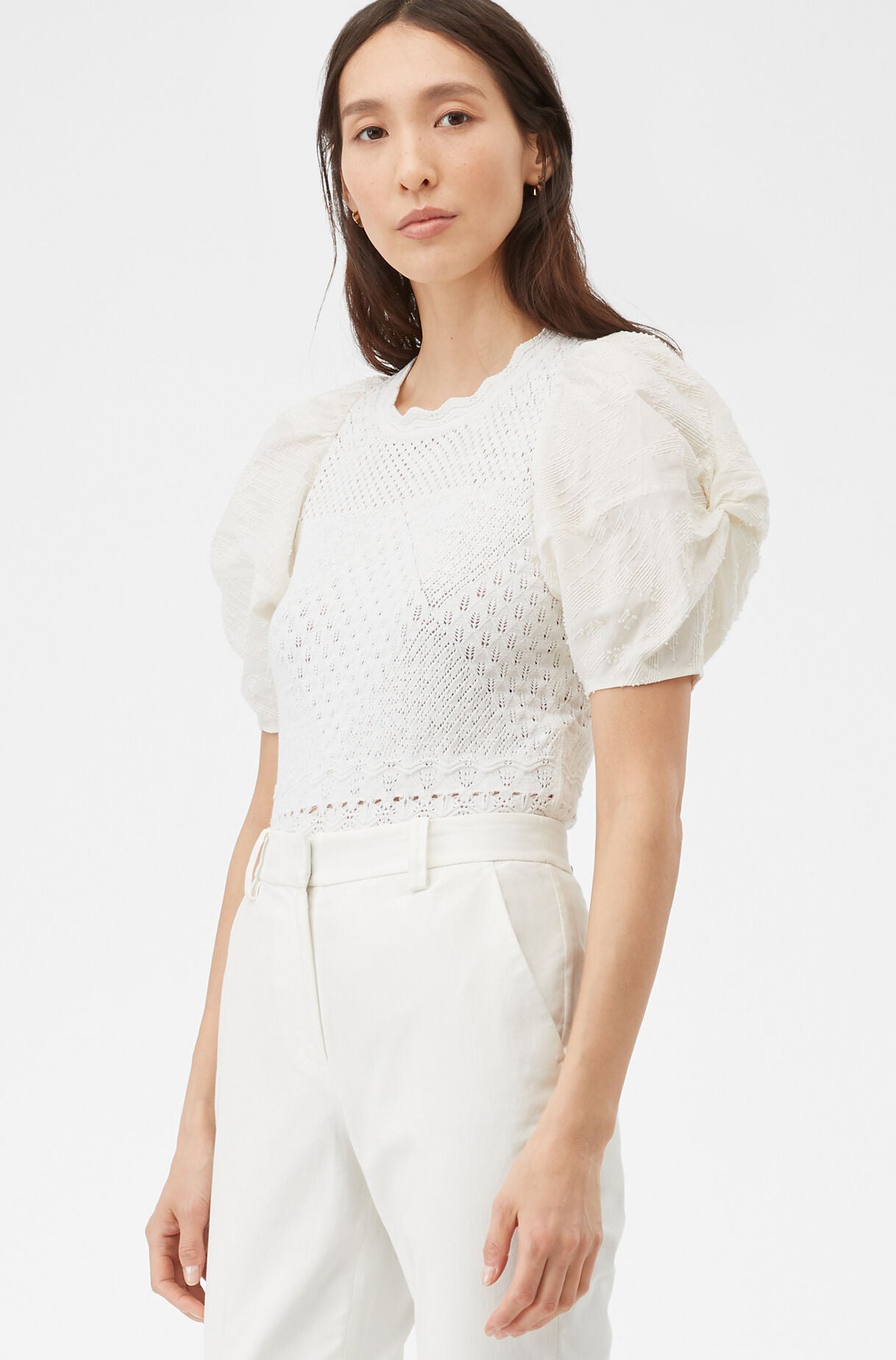 Rebecca Taylor | Sheer Pointelle Top in Milk | Rebecca Taylor RNTD