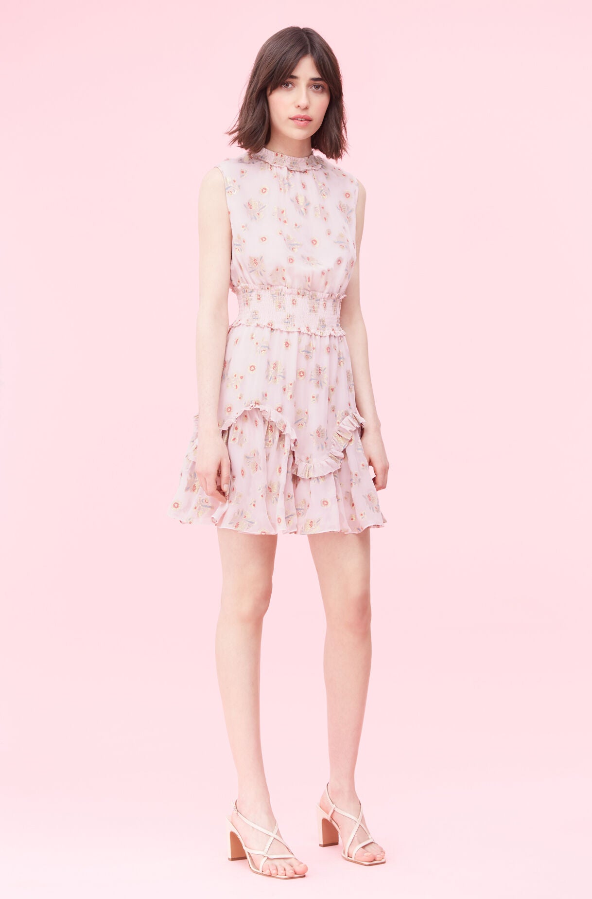 Rebecca Taylor | Leander Floral Metallic Clip Dress in Pale Pink Combo ...