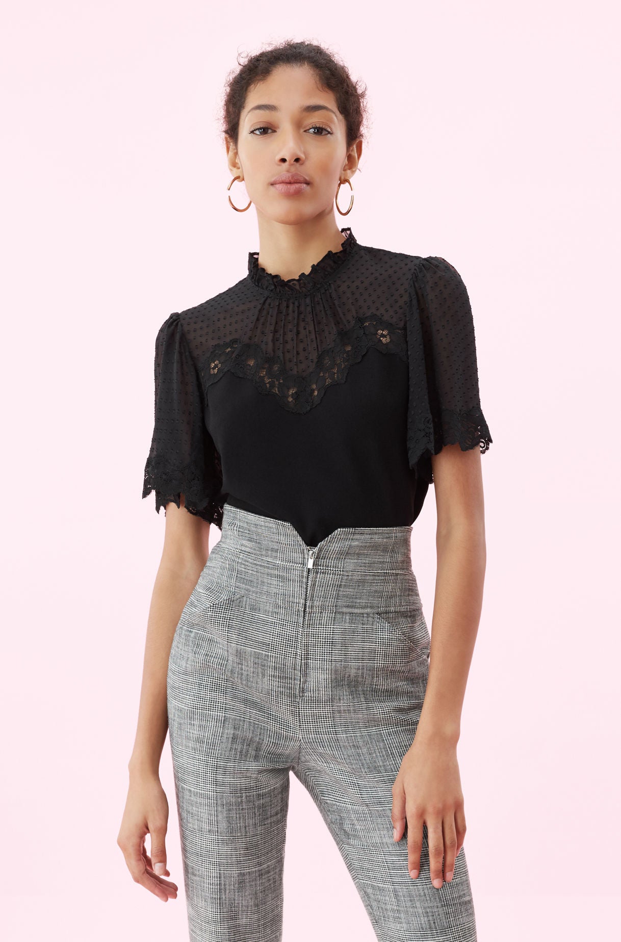 rebecca taylor crepe lace top