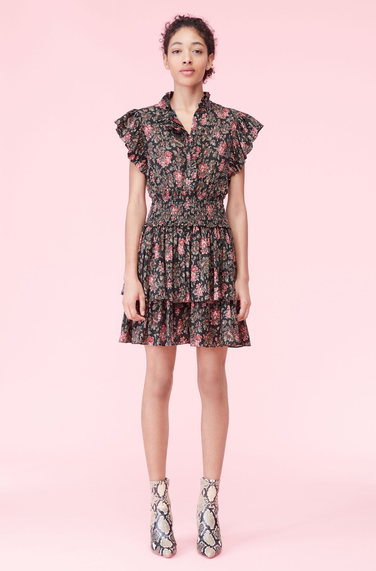 Rebecca Taylor | La Vie Chouette Fleur Smocked Dress in Black Combo ...