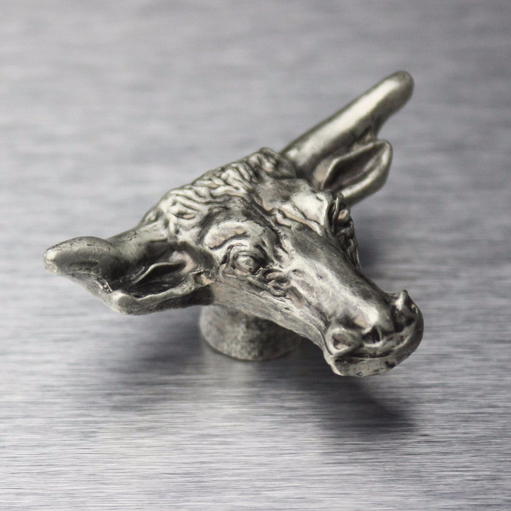 2 In Bull Design Pewter Cabinet Knob Dundee Decor