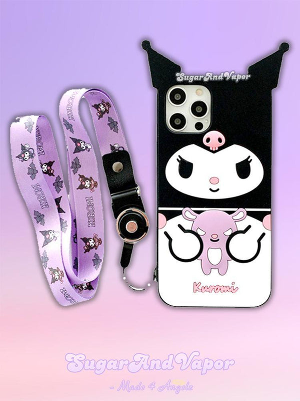 3D Kuromi Silicone iPhone Case with lanyard-Phone Case-Artemis greece