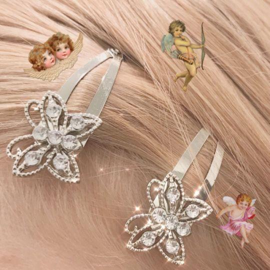 90s Vintage Sparkly Butterfly Hair Clips Set – SugarAndVapor