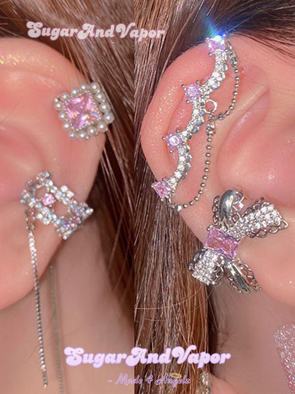 Adella Dreamy Pink Stones Ear Cuffs-EARRINGS-Artemis greece