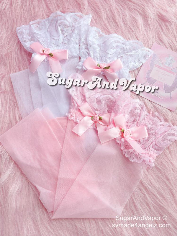 Kawaii Bow Sheer Thigh Highs Tights Stockings – SugarAndVapor