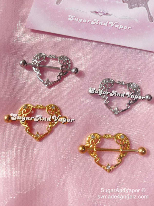 Baroque Heart Nipple Ring Set-Nipple Rings-Artemis greece