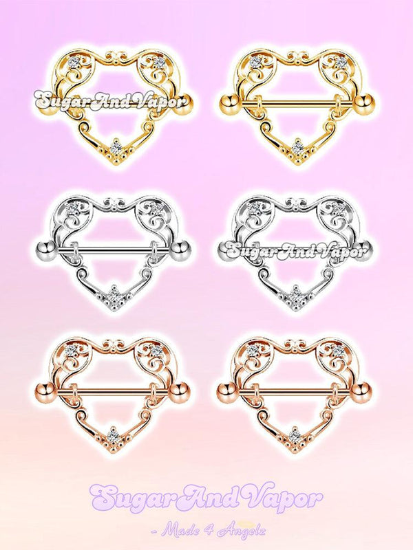 Baroque Heart Nipple Ring Set-Nipple Rings-Artemis greece