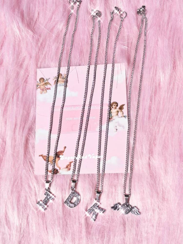 Custom Bling Single Letter Angel Heart Choker Necklace-NECKLACES-Artemis greece