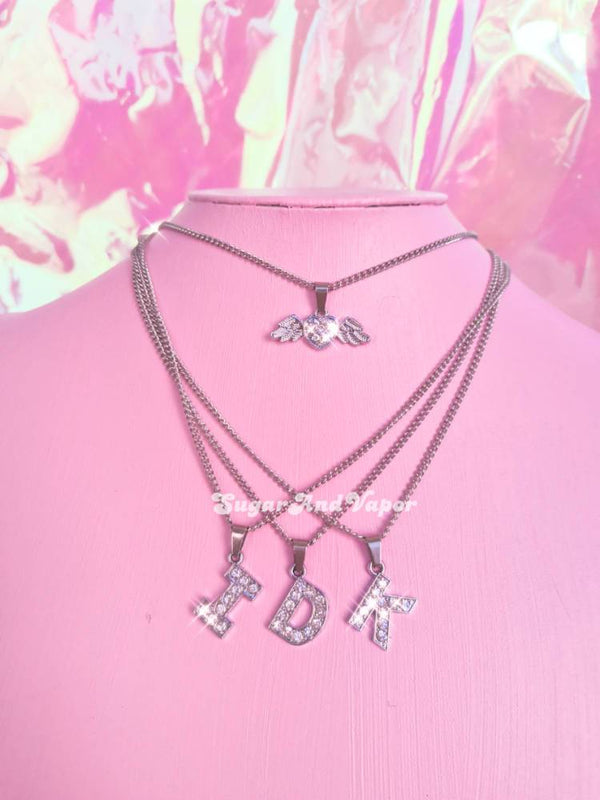 Custom Bling Single Letter Angel Heart Choker Necklace-NECKLACES-Artemis greece