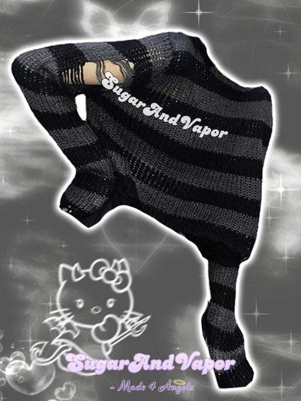 Grunge Stripes Ripped Sweater Crop Top-Sweaters-Artemis greece