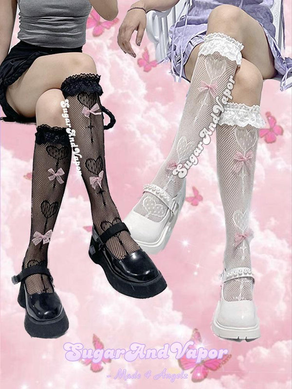 Heart Lollipops Kawaii Knee-High Fishnet Stockings-SOCKS & TIGHTS-Artemis greece