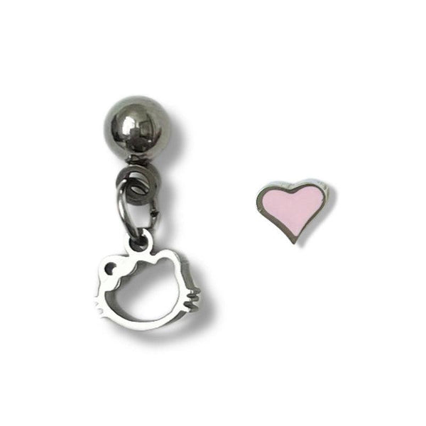 Kawaii Kitten Heart Cartilage Tragus Earrings-EARRINGS-Artemis greece