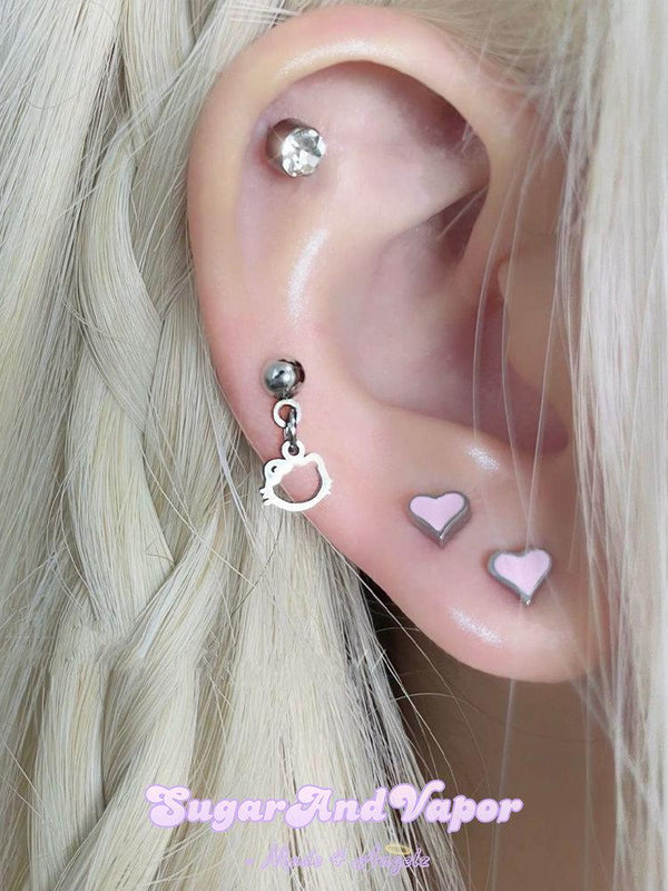 Kawaii Kitten Heart Cartilage Tragus Earrings-EARRINGS-Artemis greece
