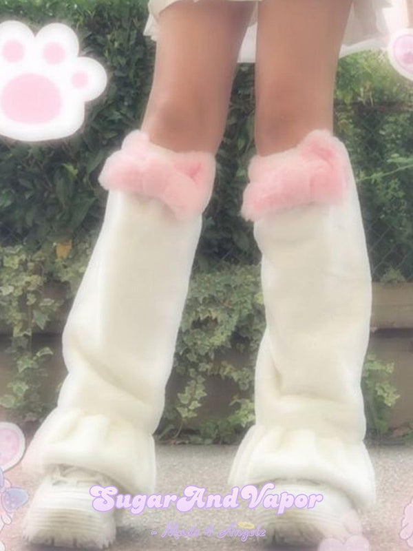 Kawaii Pink Bows Plush Leg Warmer-SOCKS & TIGHTS-Artemis greece