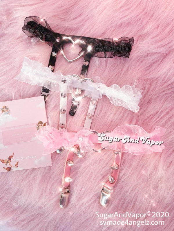 Lolita Frilled Heart Rivets Leg Garter Belt-Harness-Artemis greece