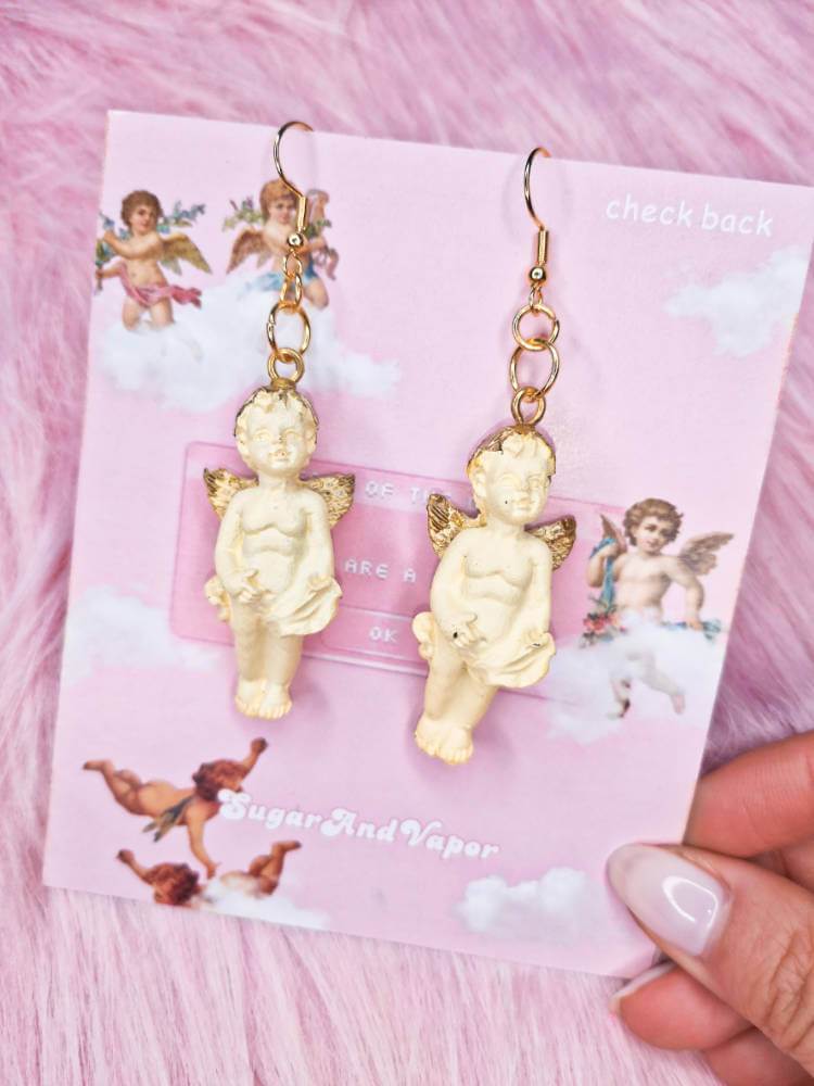 Retro Angel Cherub Pendants Gold Earrings – Sugarandvapor