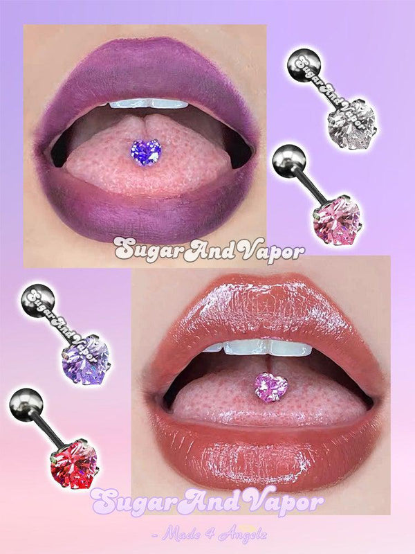 Y2K Heart Stones Barbell Tongue Ring-Tongue Ring-Artemis greece