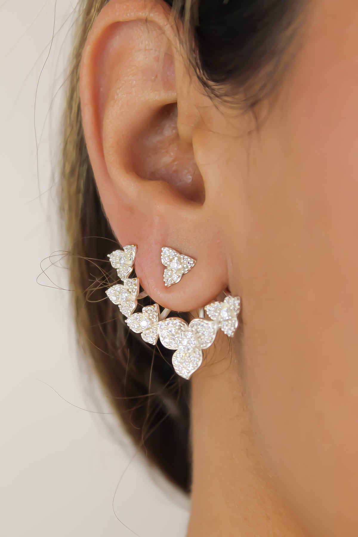 Long earrings for bride with white zircons