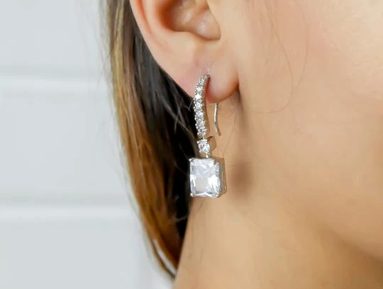 Silver plated earrings with zircons for brides