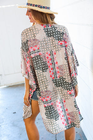Charcoal Boho Rayon Challis Cover Up Kimono
